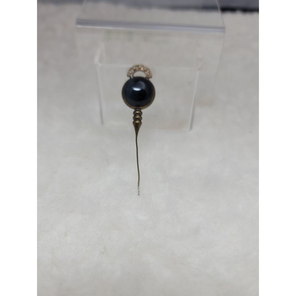 Antique Victorian Hematite Stick Pin Rhinestone Accent Art Nouveau Lapel Jewelry - Picture 4 of 7